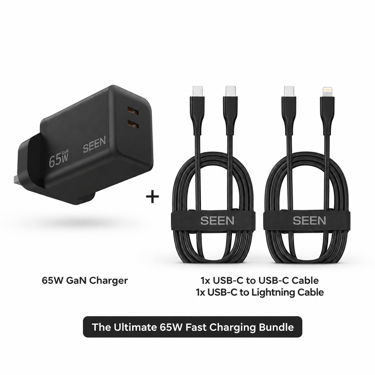 65W Dual Port + USB-C & Lightning Cable Package