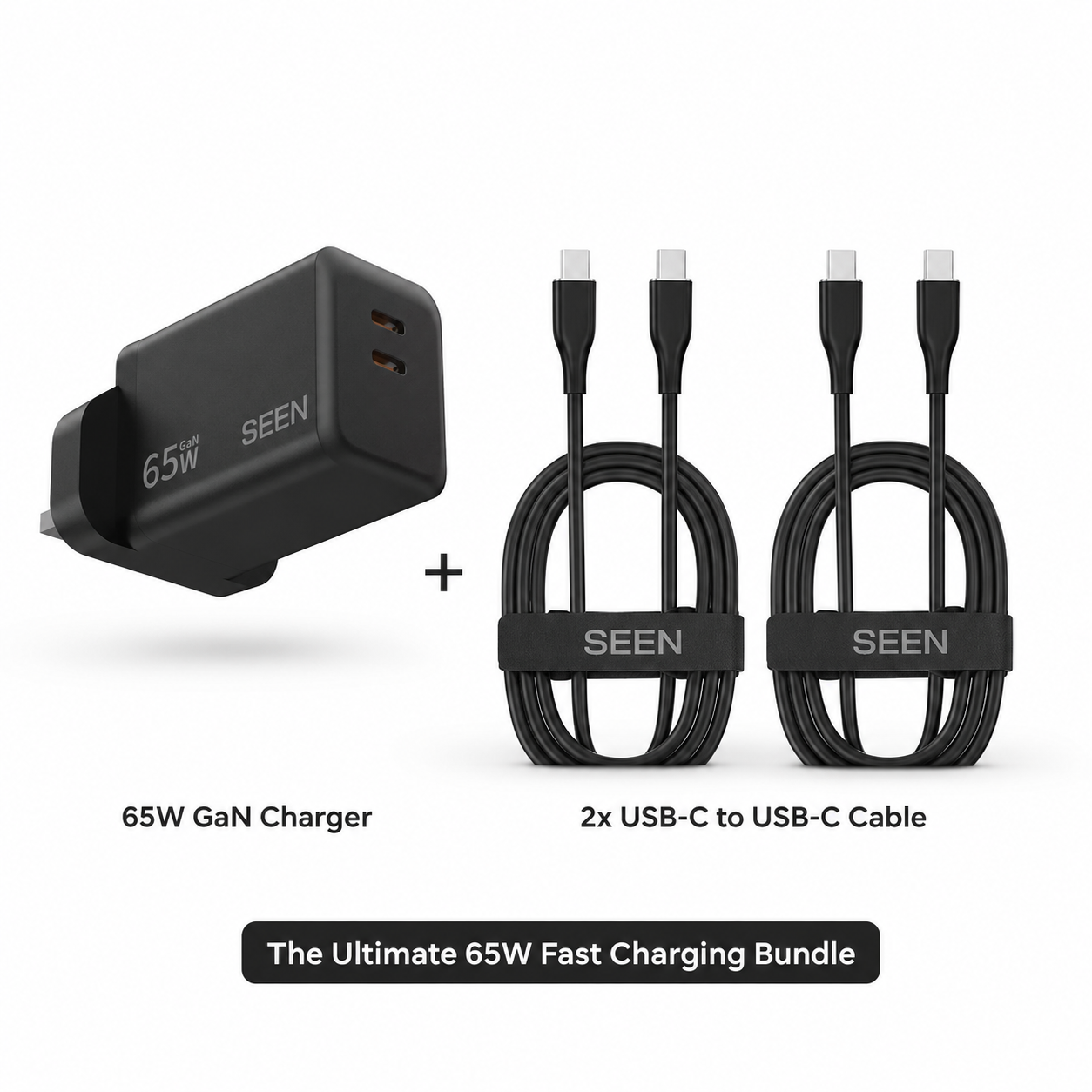65W Dual Port + 2× USB-C Cable Package